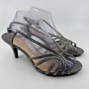 J Renee Gray Metallic Strass Embellished Crystal Shoes Evra WMNS 9 1/2W Heels